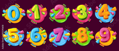 Colored cartoon numbers. Vector set of 1-9 digit baby icons in the cloud