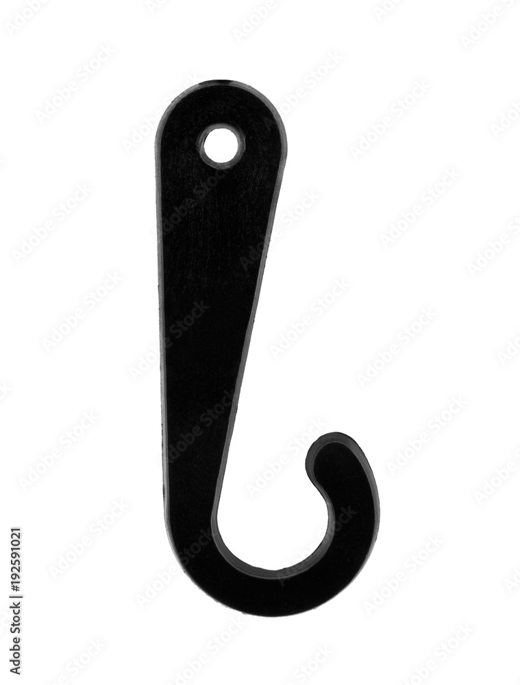 black plastic hook isolated on white background black plastic hook isolated on white background