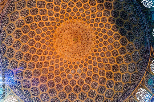 Islamic persian art  ceiling in Shah mosque Isfahan  Iran