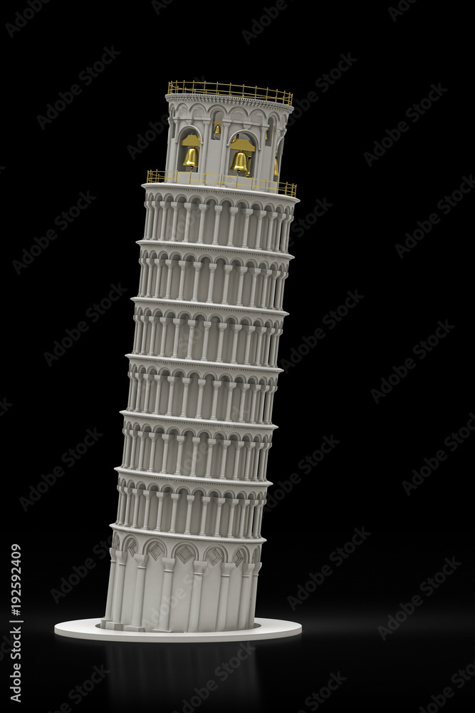 torre di pisa, arte italiana, illustrazione 3d