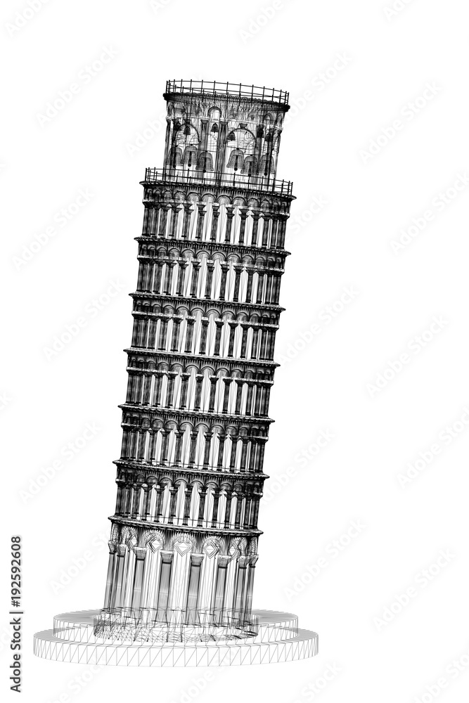 torre di pisa, arte italiana, illustrazione 3d