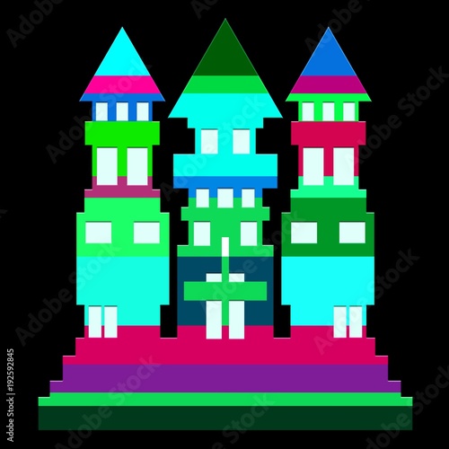 High colored building with peaked roofs