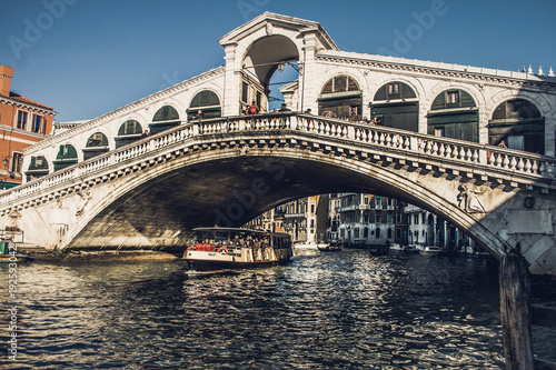 Romantic streets of Venice Italy. Rialto Bridge.