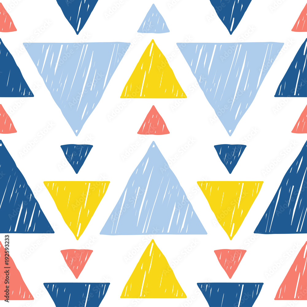 Abstract handmade doodle triangle seamless pattern background. Childish  handcrafted wallpaper for design card, baby nappy, diaper, scrapbook,  holiday wrapping paper, textile, bag print, t shirt etc. Stock Vector |  Adobe Stock