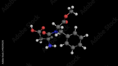aspartame molecule model rotating.aspartame is an artifficial sweetener used as sugar substitue in foods and beverages photo