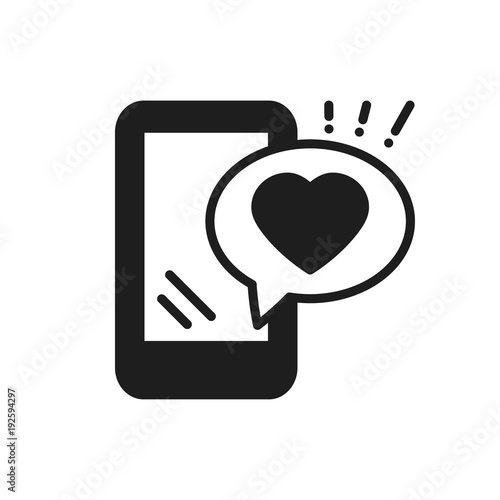 Smartphone with heart emoji message on screen line icon. Love confession like sign and symbol. Love relationship holiday romantic messaging smartphone mobile phone sms message theme.