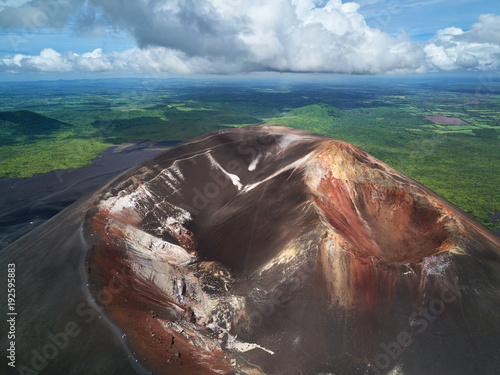 Scenic view on active crater volcano