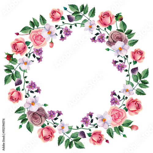 Watercolor wreath pink rose...