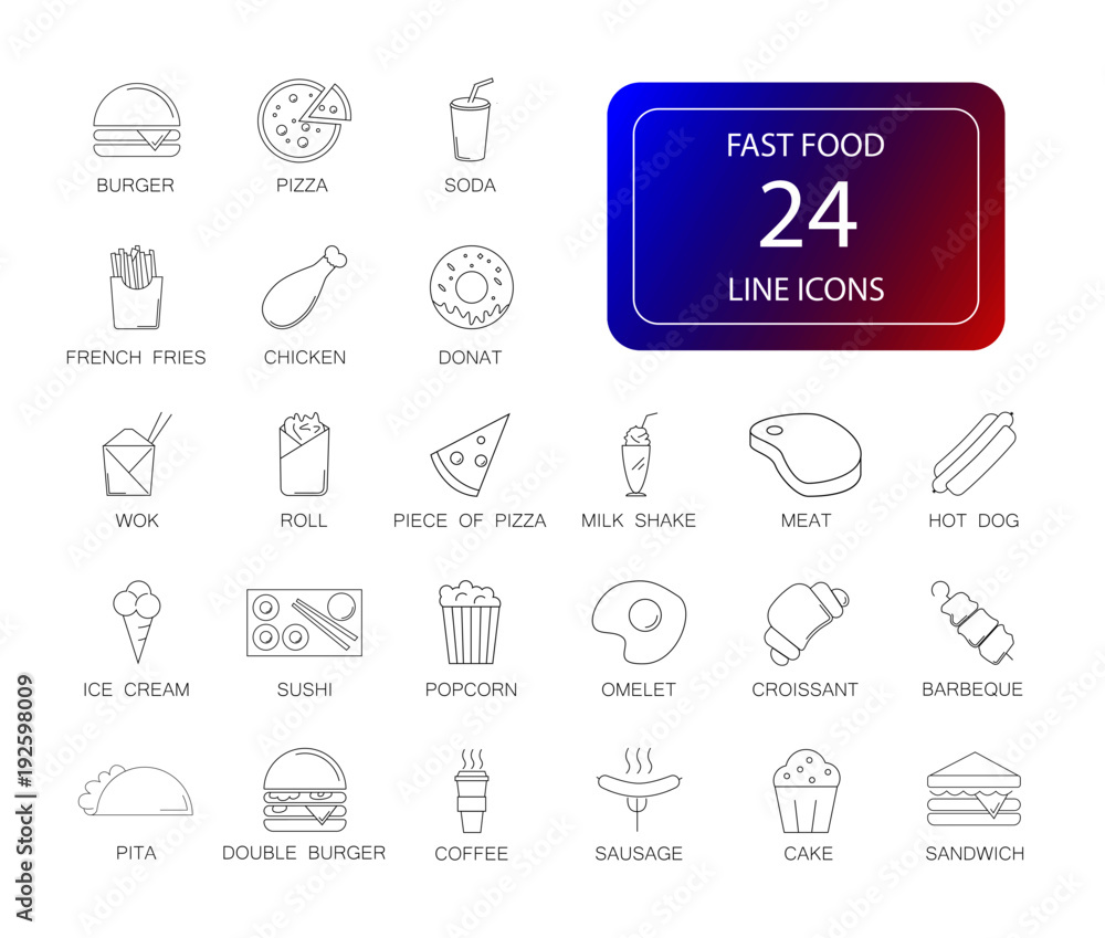 Line icons set. Fast Food pack. Vector illustration	