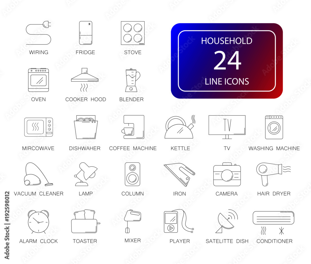 Line icons set. Household pack. Vector illustration	