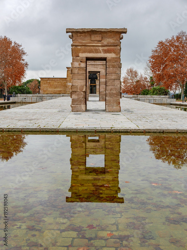 Autumn over the Temple of debod in Madrid, Spain