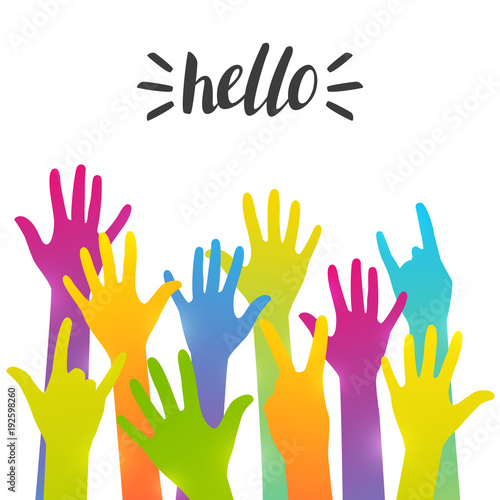 Colorful up hands silhouettes on white background