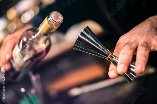 Jigger bartender bar irish scotch glass work drink tequila vodka whisky cocktail preparation