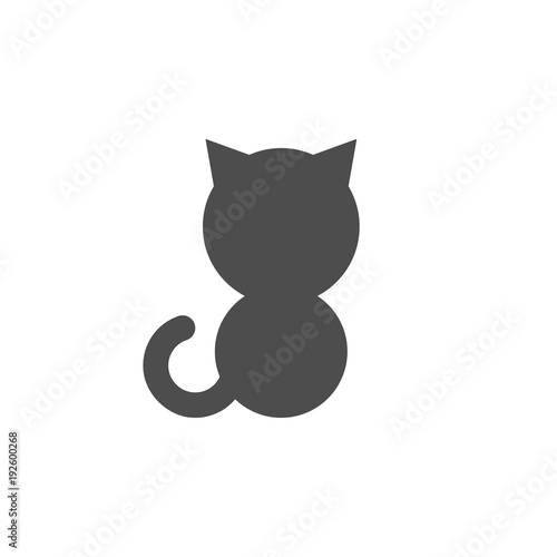 Silhouette of sitting black cat on white background. Vector icon.
