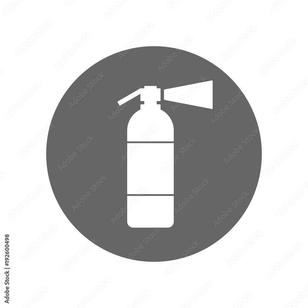 White fire extinguisher sign on gray circle. Vector icon. White fire extinguisher sign on gray circle. Vector icon.