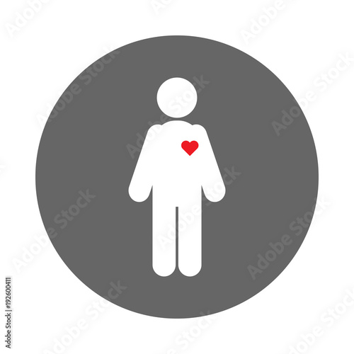 Human silhouette with red heart on his body. Vector icon.