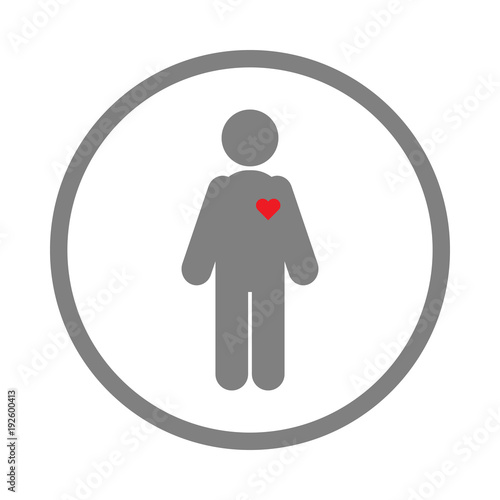 Human silhouette with red heart on his body. Vector icon.