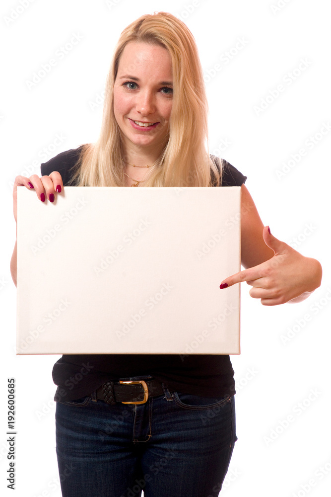Junge Frau mit Schild Junge Frau mit Schild