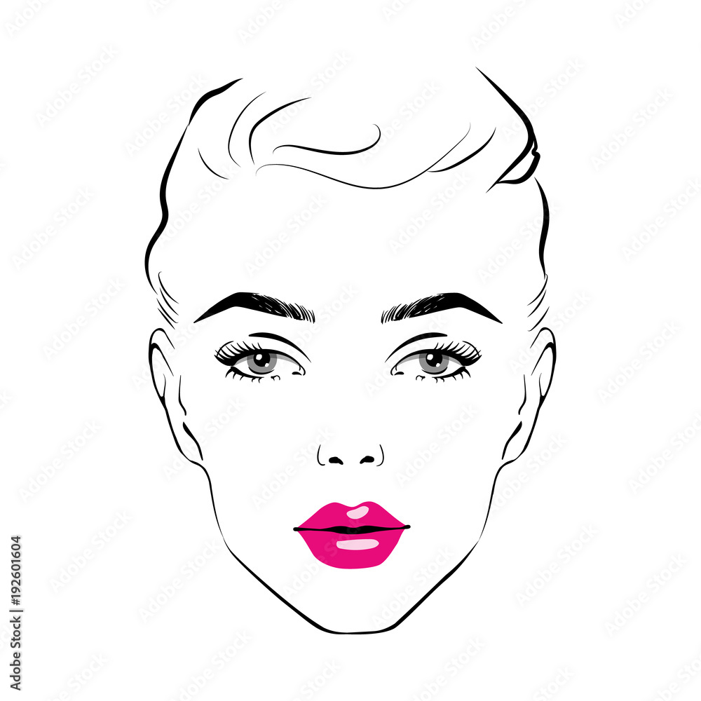Beautiful woman face with pink lipstick on lips. Fashion illustration of the sketch Elegant beautiful woman face hand drawn vector illustration eps 10 Beautiful woman face with pink lipstick on lips. Fashion illustration of the sketch Elegant beautiful woman face hand drawn vector illustration eps 10