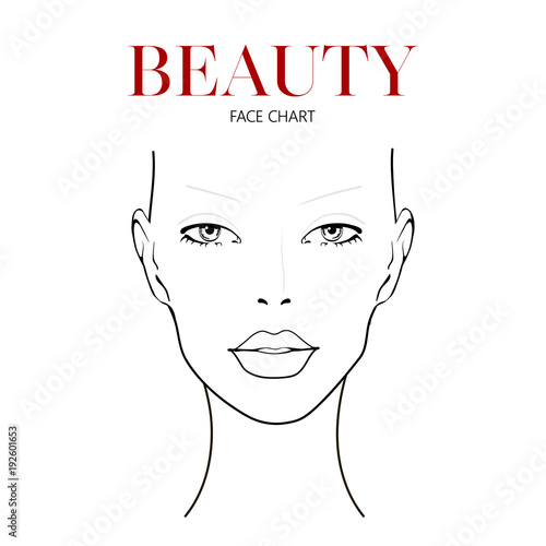 Beauty face chart. Beautiful woman with open eyes. Face chart Makeup Artist Blank Template. Vector illustration.