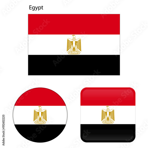 Flag of Egypt. Correct proportions, elements, colors. Set of icons, square, button. Vector illustration on white background.