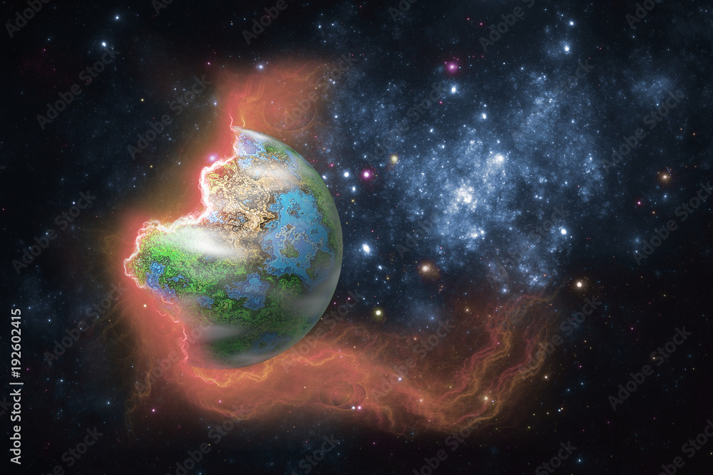 Obraz premium Alien planet visible through disturbance of space-time