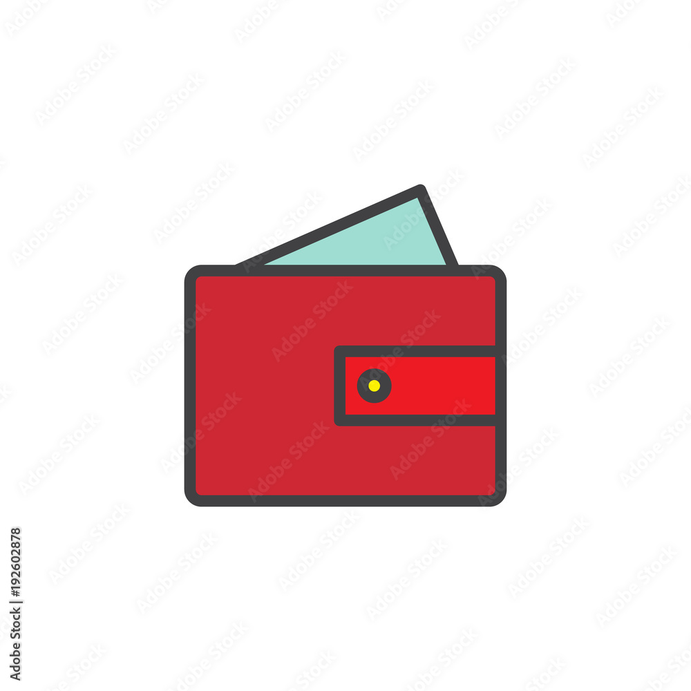 Wallet with money filled outline icon, line vector sign, linear colorful pictogram isolated on white. Purse symbol, logo illustration. Pixel perfect vector graphics Wallet with money filled outline icon, line vector sign, linear colorful pictogram isolated on white. Purse symbol, logo illustration. Pixel perfect vector graphics