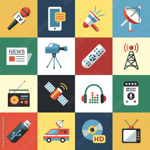 Digital mass media objects color simple flat