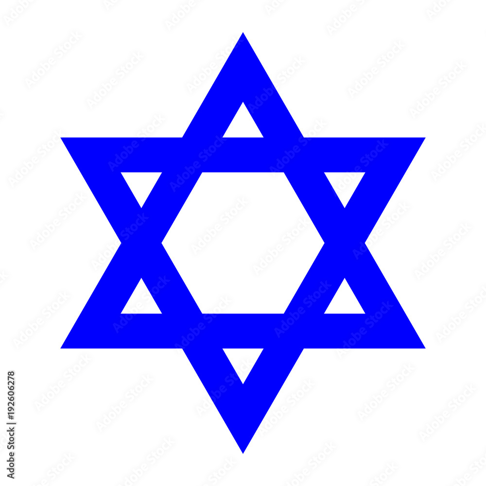 Blue sixe-pointed jewish star. Star of David, hexagram. Abstract concept. Vector illustration on white background. Blue sixe-pointed jewish star. Star of David, hexagram. Abstract concept. Vector illustration on white background.