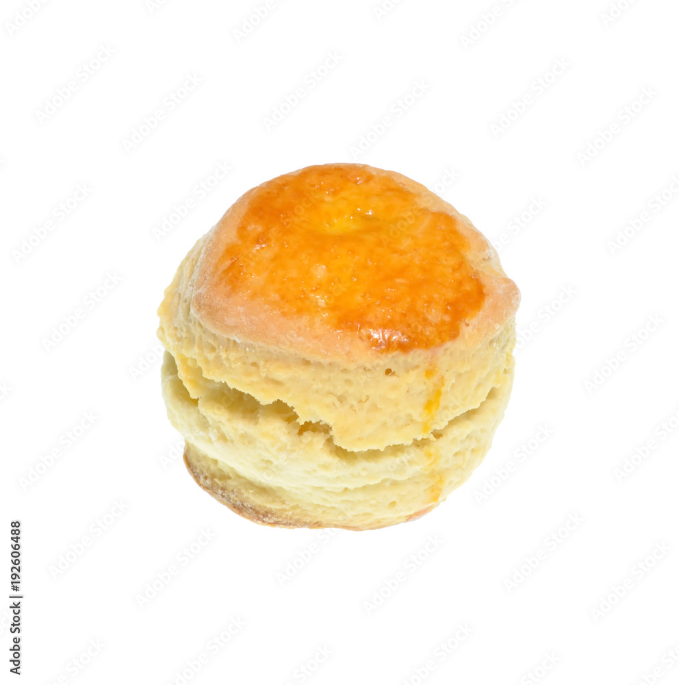 Isolate raisin cheese scone in a side view
