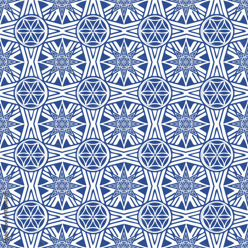 Vector seamless pattern: octagon oriental ethnic ornate. Persian monochrome style imitation composition with eight point star. Great as cover, fashion print or textile backdrop, patchwork pattern.