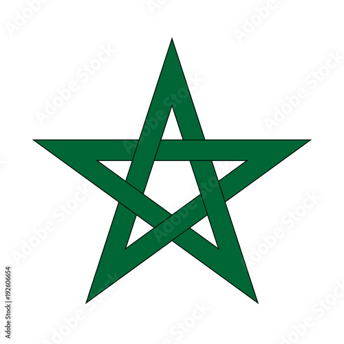 Five-pointed star of green color. Morocco symbol. Abstract concept. Vector illustration on white background.