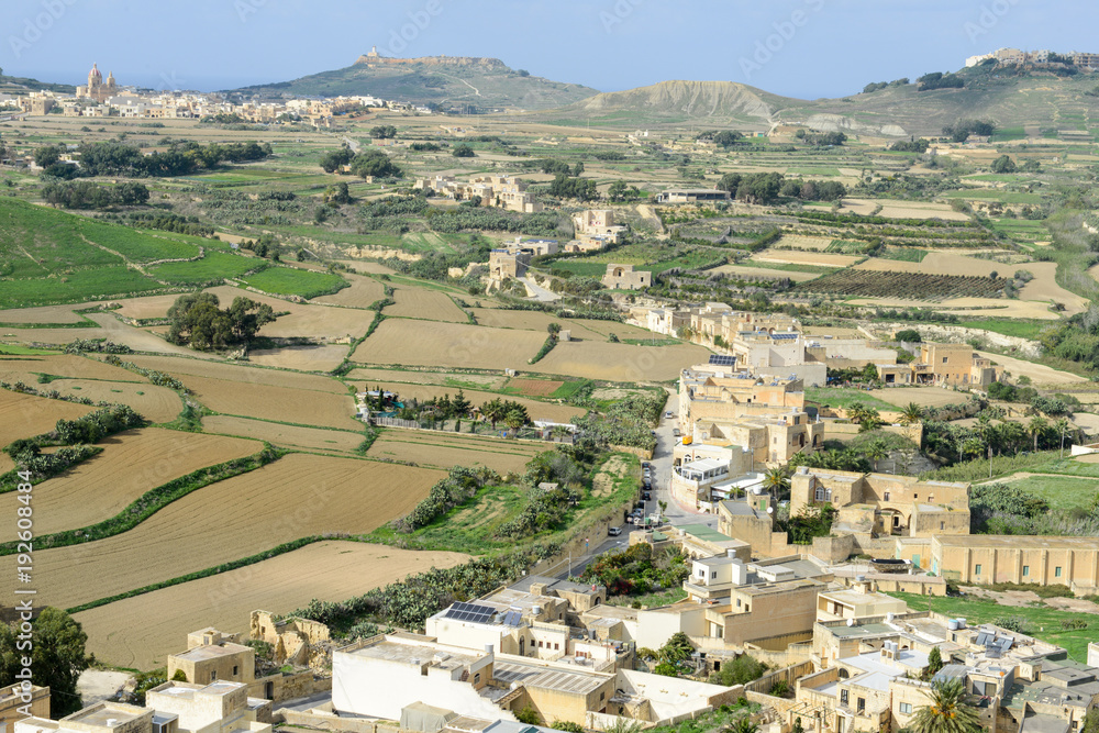 Landscape of terraced fields at island Gozo, Malta