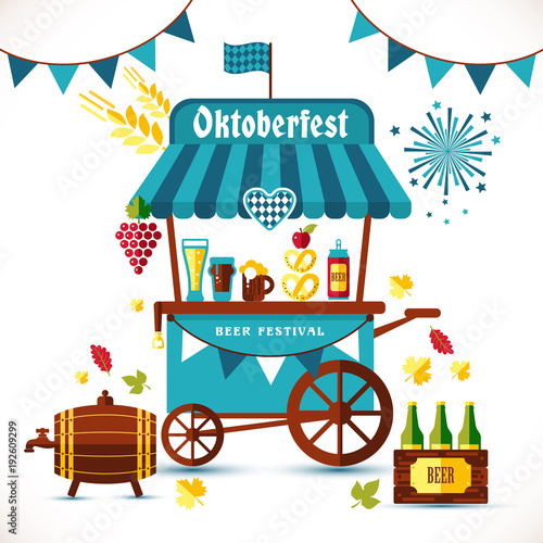 Beer festival illustration of tent with goods.