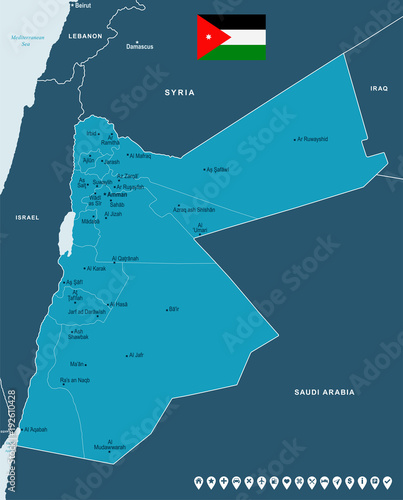 Jordan - map and flag - Detailed Vector Illustration