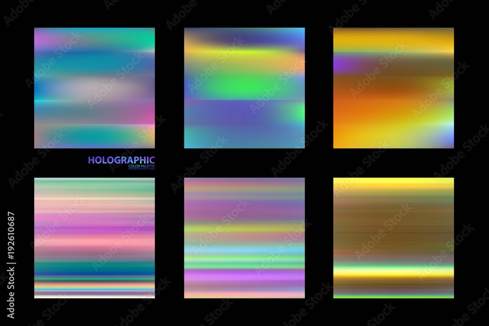 Fototapeta premium Fluid colors backgrounds set. Holographic effect.