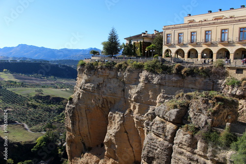 A beautiful view of the cliff, hotel and canyon (El Tajo gorge)/ Ronda, Andalucia, Spain
