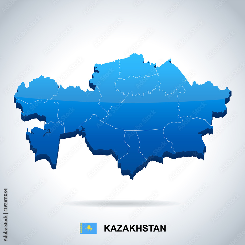 Kazakhstan - map and flag - Detailed Vector Illustration