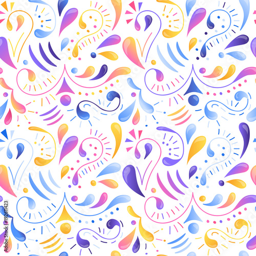 Seamless multicolored gradient pattern. Hand drawn elements. Abstract ornate seamless background. Rainbow ornament