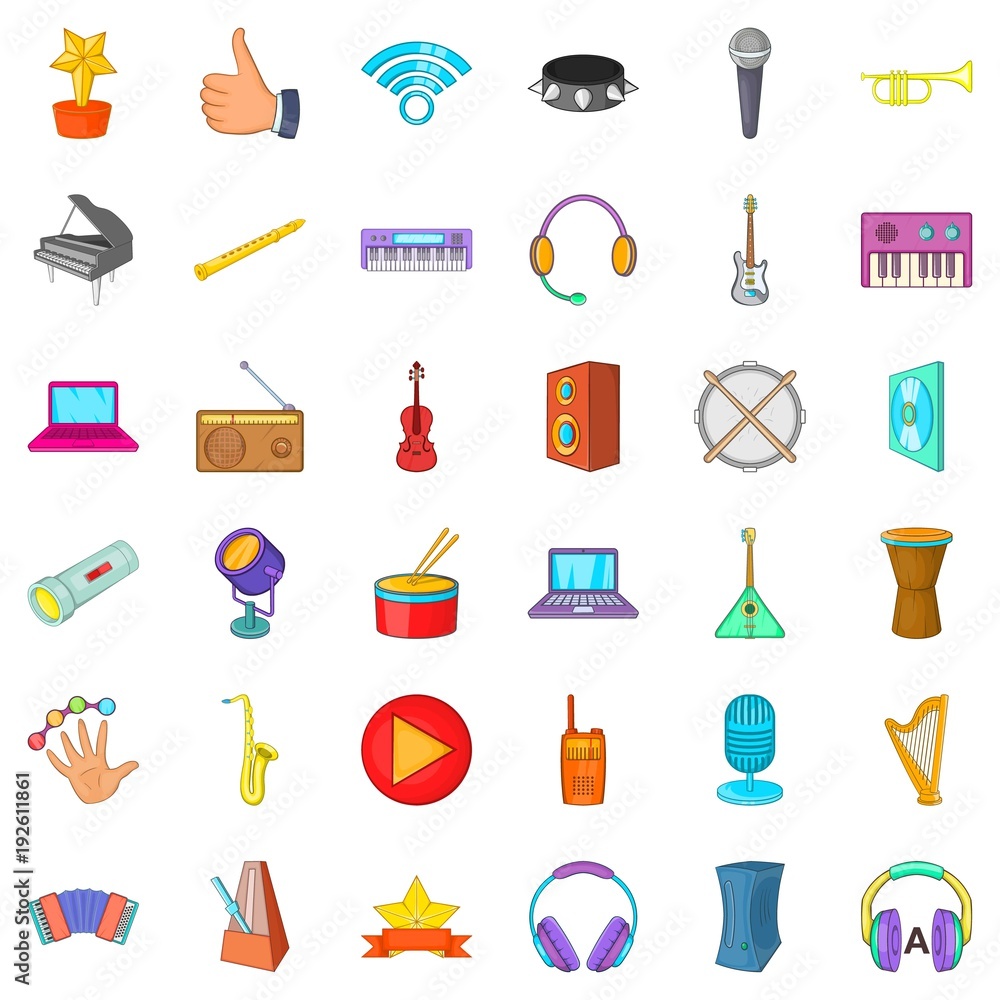 Deejay icons set, cartoon style Deejay icons set, cartoon style