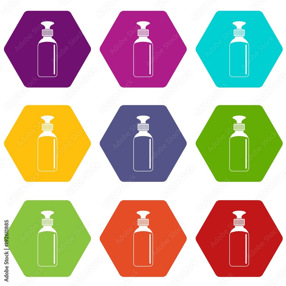 Closed vial icon set color hexahedron Closed vial icon set color hexahedron