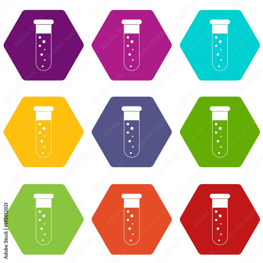 Blood test icon set color hexahedron Blood test icon set color hexahedron