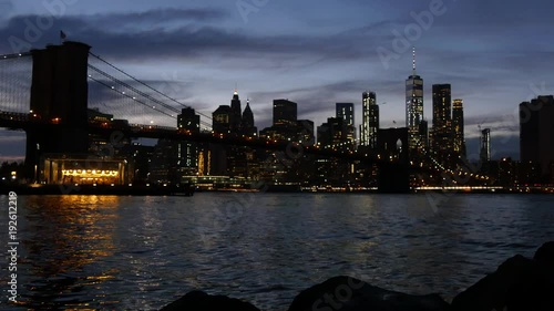 New York City Skyline Beachfront at Night