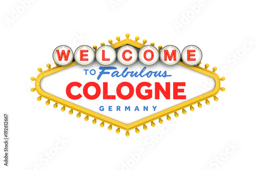 Welcome to Cologne, GErmany sign in classic las vegas style design . 3D Rendering