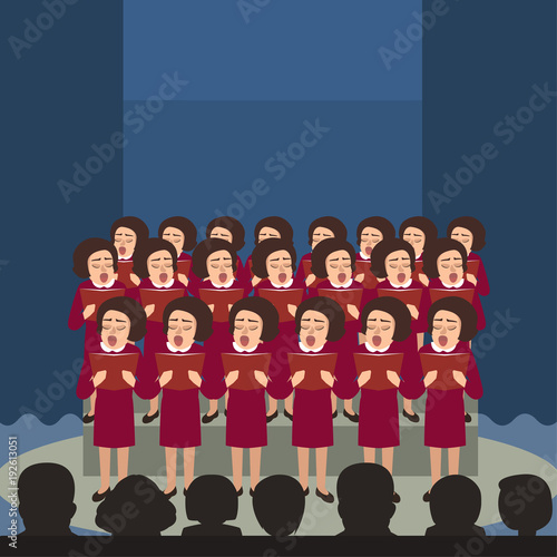 women's choir performes at stage vector cartoon