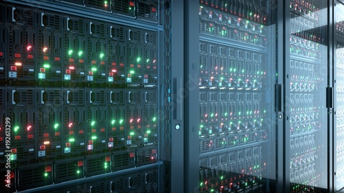 Server in datacenter. Cloud computing data storage 3d rendering