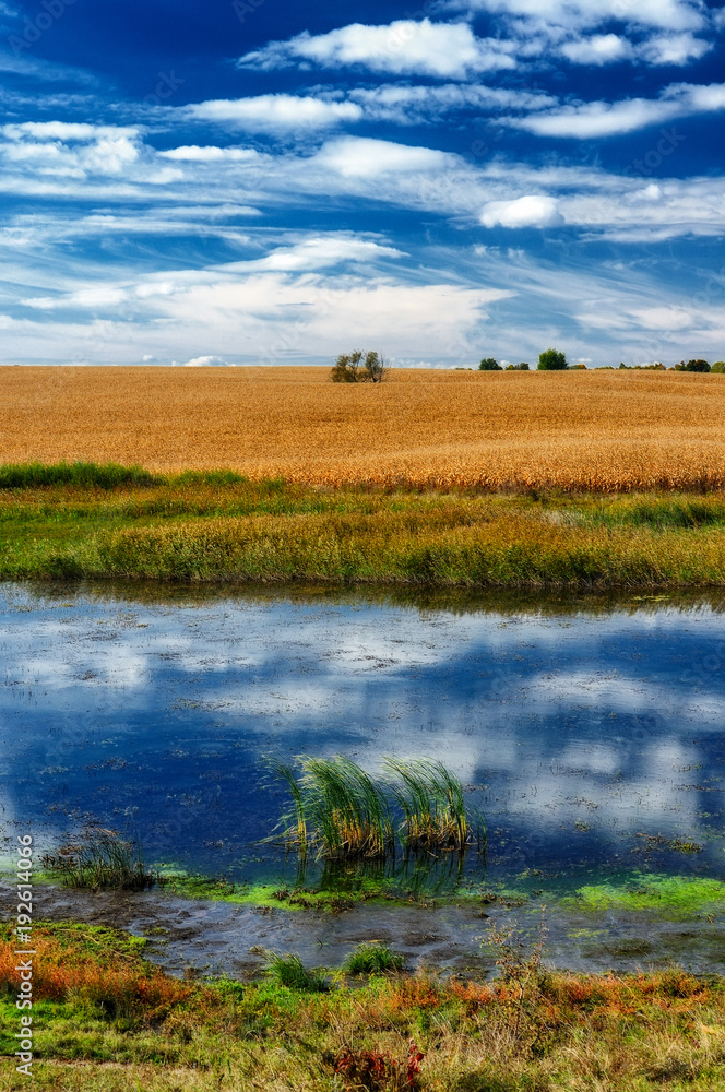 Obraz premium autumn day. the picturesque sky above the river