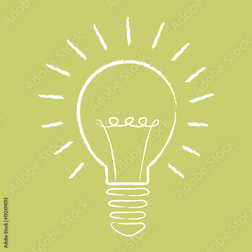Creative idea concept. Light bulb illuminated hand-drawn. Vector illustration.