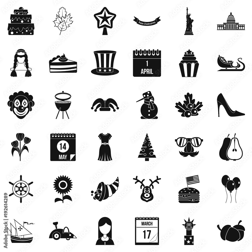 Folk festival icons set, simple style