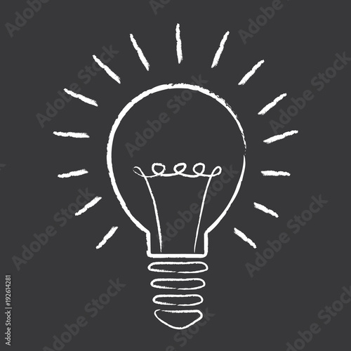 Creative idea concept. Light bulb illuminated hand-drawn on a blackboard illustration.